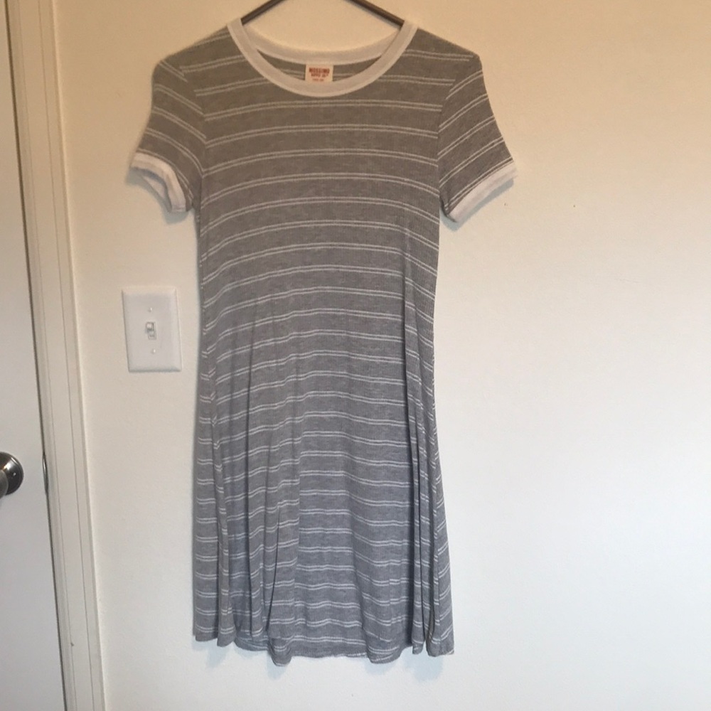 Grey/white striped T-shirt fit dress